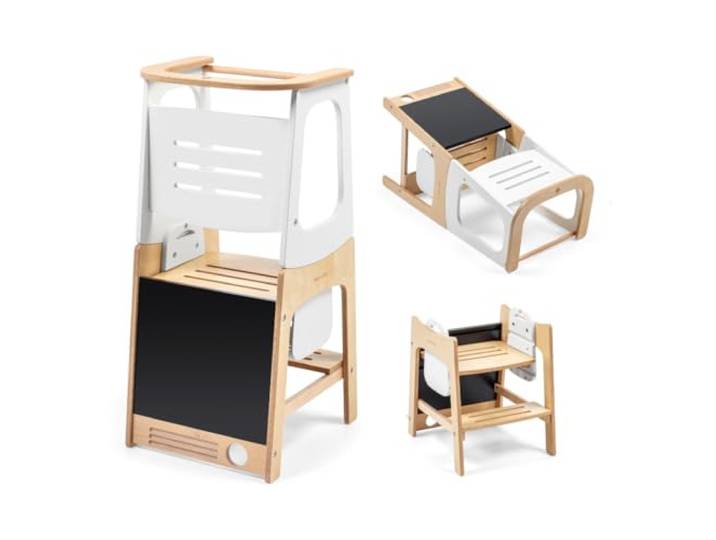 Maxi-Cosi Toucan 3-in-1 Lernturm Montessori Holz, 10–150 kg, Natural Wood Montessori Lernturm, 1.5–99+ Jahre, 3 Höhen, Verwandelt Sich in Tisch & Stuhl, Tafel, FSC® 100% Zertifiziertes Holz