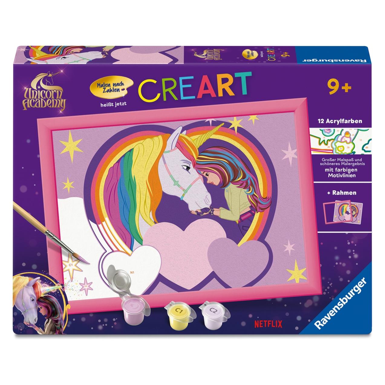 Ravensburger CreArt, Malen nach Zahlen Kinder Unicorn Academy - Sophia & Wildstar (4196991)