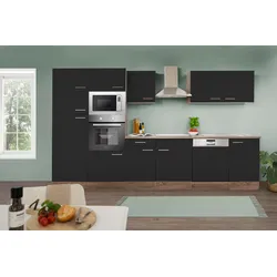 Respekta Küchenprogramm Eiche York Küchenzeile 340 cm inkl. E-Geräte & Mineralite Einbauspüle, schwarz