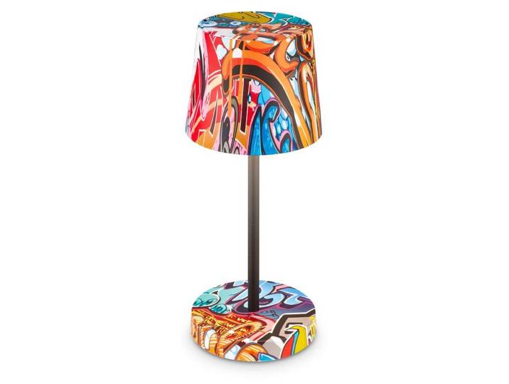 Lampe a poser LED sans fil 2.6W 10.5x26cm Cylindrique 150lm 3000K Blanc chaud IP44 Tactile dimmable Motif graffiti Lampe de chevet Salon chambre exterieur
