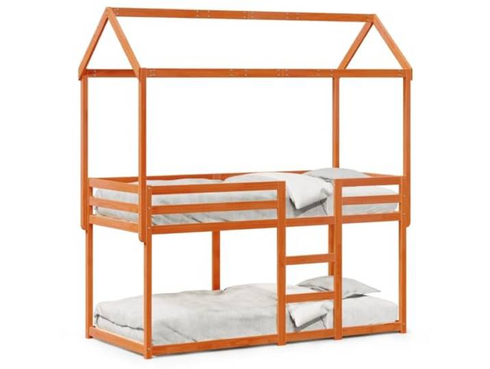Makastle Etagenbett mit Dach 90x190 cm Kiefer Wachsbraun Massivholz Kiefer