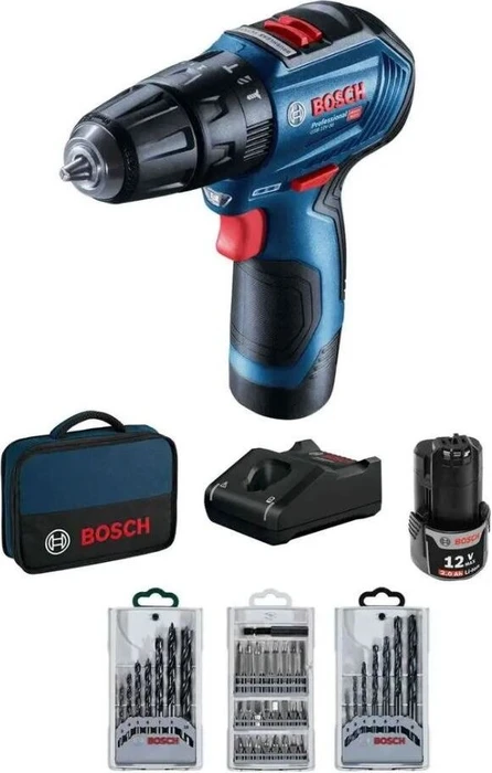 BOSCH Professional Akku-Schlagbohrschrauber GSB 12V-30, Set mit Bohrern und Bits 0.601.9G9.101 (2 ×