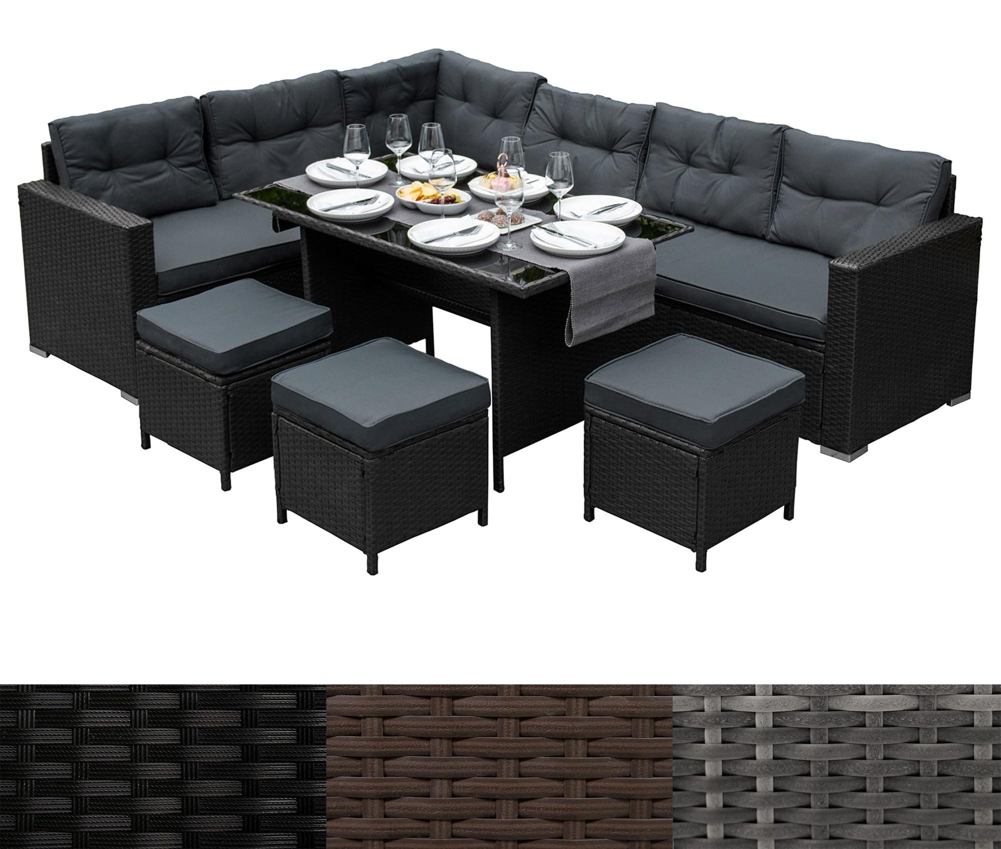 Hoek-Lounge-Set, L-Form, Schwarz - 9 Sitzplätze - Rattan, Stahl