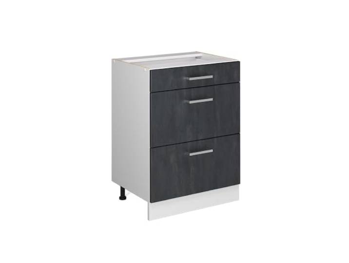 Vicco Küchenunterschrank R-Line, Schwarz Beton, 60 cm 3 Schubladen · Ohne Arbeitsplatte · Höhenverst. Füße · Leichter Zugriff · Frei kombinierbar