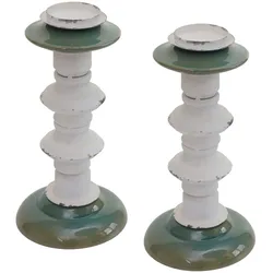 Décoshop26 - Set aus 2 Kerzenhaltern im Vintage-Design aus Metall und Keramik 25 cm hoch 04_0007291 04_0007291