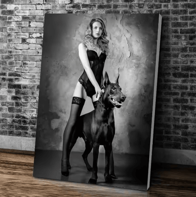Inspire Picks Doberman & Woman Canvas Art Modern Dog Portrait Wall Decor For Stylish Homes 9 21x30cmframeless