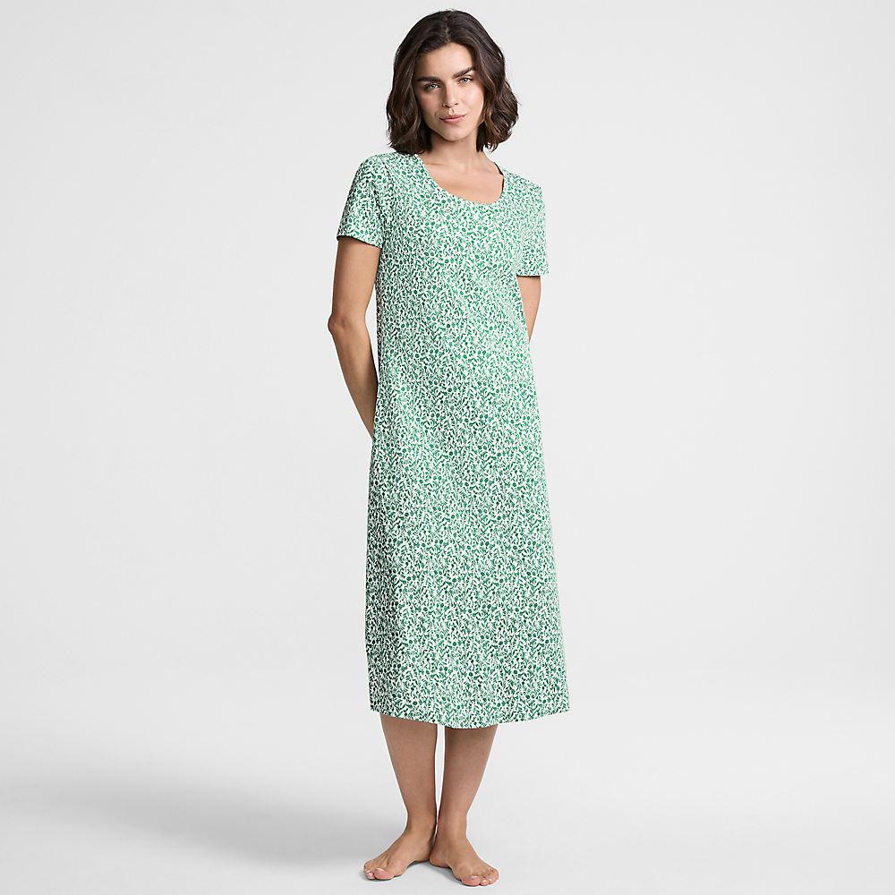 Wadenlanges Kurzarm-Nachthemd aus reiner Baumwolle für Damen in Petite-Größe, Damen, size: petite, Grün, Baumwolle, by Lands' End