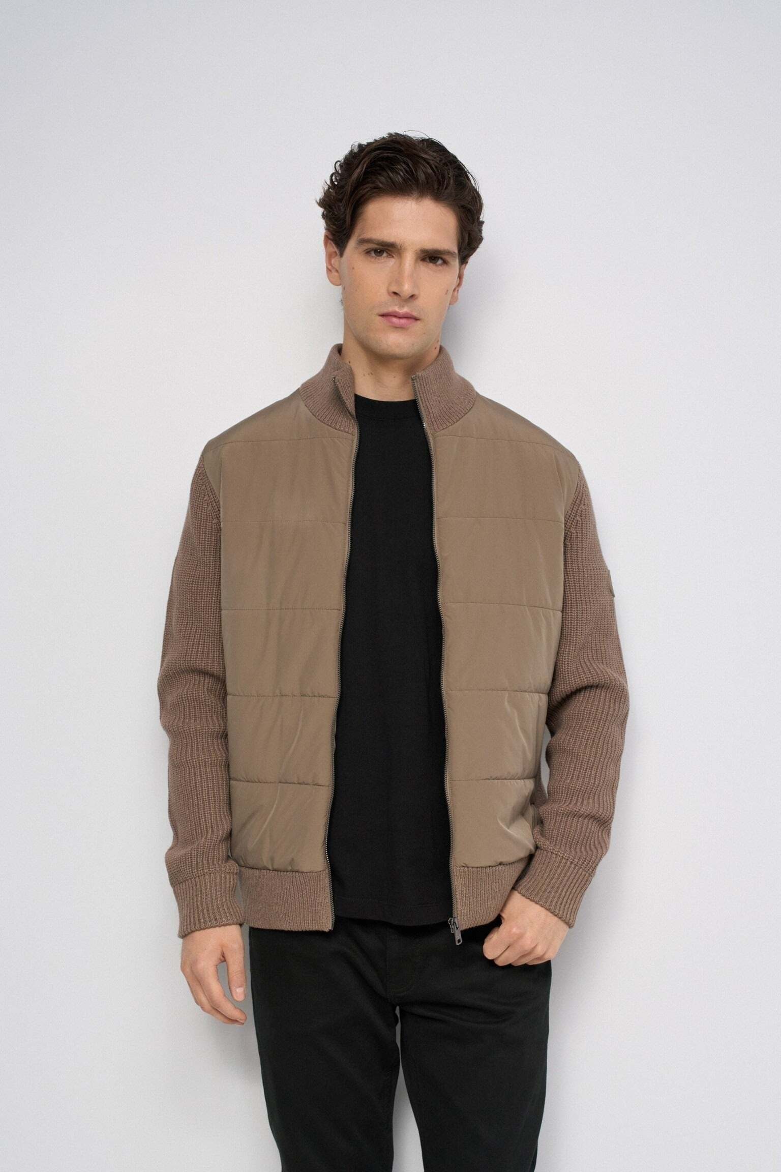 Steppjacke SALSA JEANS "Salsa Jeans Steppjacke Strickjacke mit Steppdetails", Herren, Gr. M, beige, Jacken Steppjacke beige M