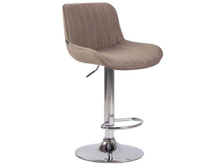 Tabouret de bar chaise haute x1 en tissu taupe coutures verticales support en metal chrome 10_0006347
