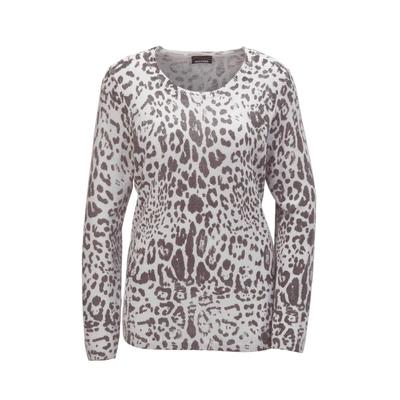 2-in-1-Pullover GOLDNER "Feinstrickpullover Animal-Print", Damen, Gr. 42, grau (silbergrau, schwarz, gemustert), Obermaterial: 100% Kaschmir WS., Rippe, Pullover, Ohne