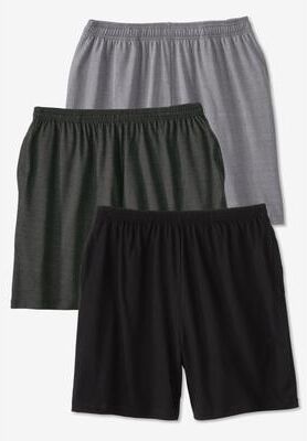 Men's Big & Tall Lightweight Jersey Shorts 3-Pack by KingSize in Assorted Tonal (Size L)