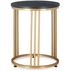 Relaxdays Beistelltisch MARMO, für Wohnzimmer, Metall & MDF, Marmoroptik, runder Sofatisch HxD: 51 x 41 cm, schwarz/gold