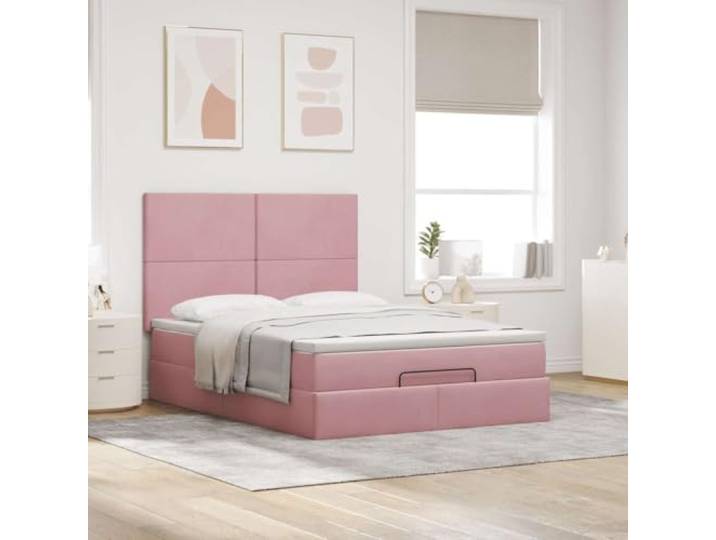 KTHLBRH Boxspringbett aus Samt, Rosa, 140 x 190 cm, mit Matratze Hydraulisches Heben, Taschenfedern, Matratzenbezug inklusive, Lattenrost