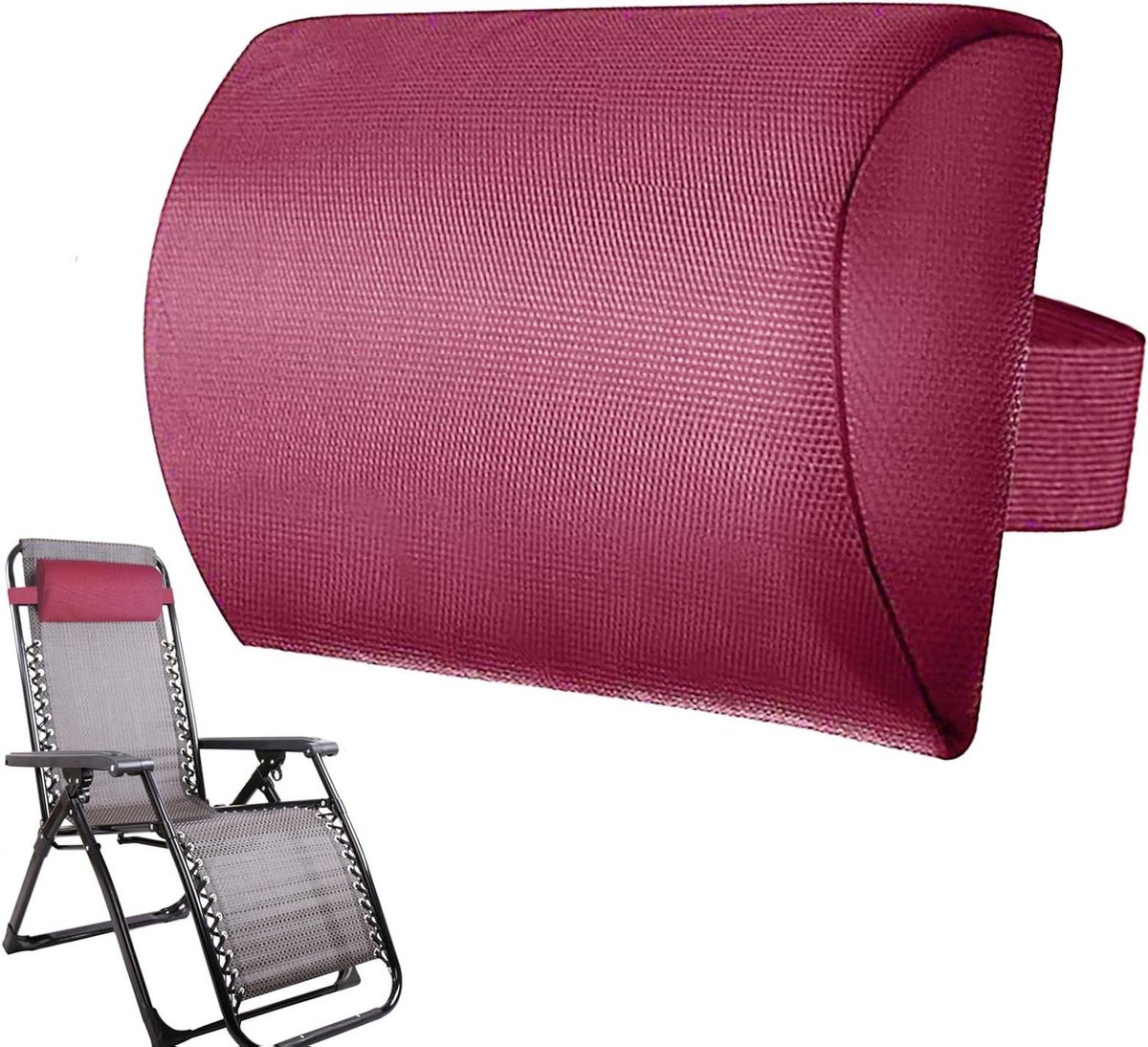 Verstelbare hoofdsteun voor stoel en ligstoel met elastische band - Rode Wijn - 37 x 17 cm