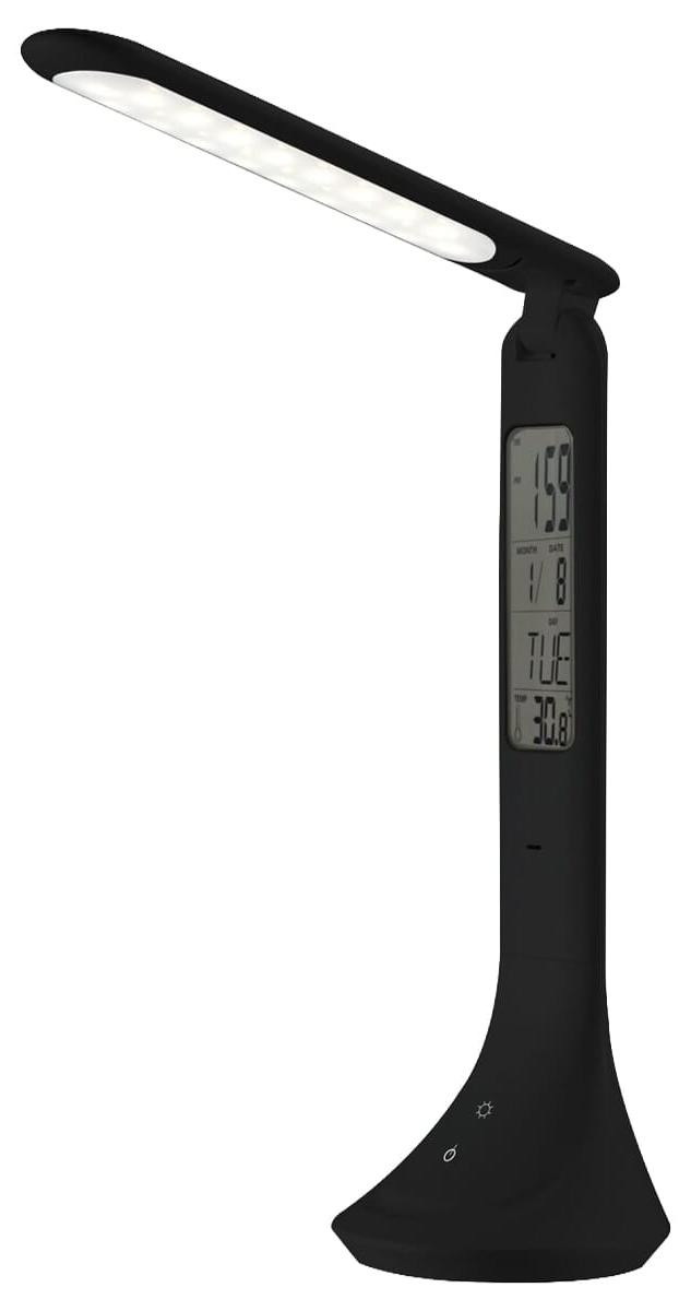 Avide LED Bureaulamp Zwart - Dimbaar 5W - Met Kalender, Alarm, Klok en Thermometer - Oplaadbaar
