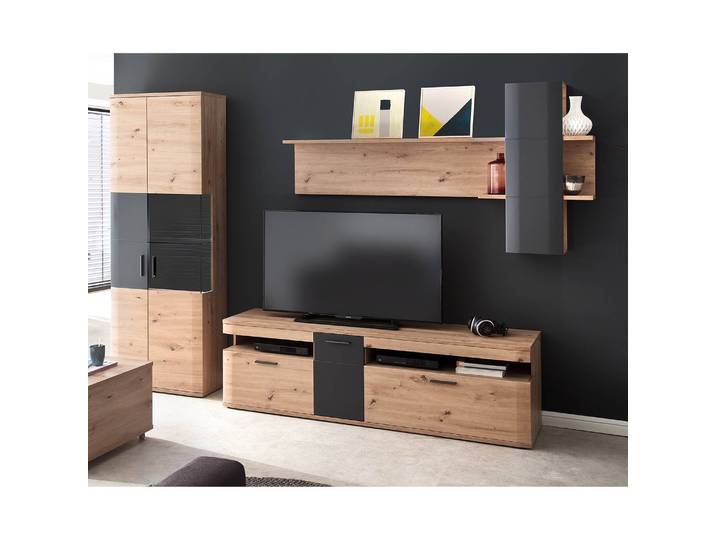 Wohnwand II 3-teilig Front: MDF Mitteldichte Holzfaserplatte , beschichtet Korpus: Spanplatte, beschichtet Rückwand: HDF Hochdichte