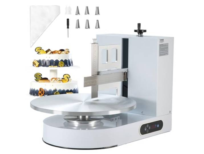 VEVOR Machine à Glacer les Gâteaux 4-16 pouces\, Machine à Lisser Crème à Faible Bruit\, Plateau Tournant avec Grattoir Réglable\, Vitesse de Rotation de 25 à 320 tr/min\, Lisseur pour Pâtisserie\, Blanc