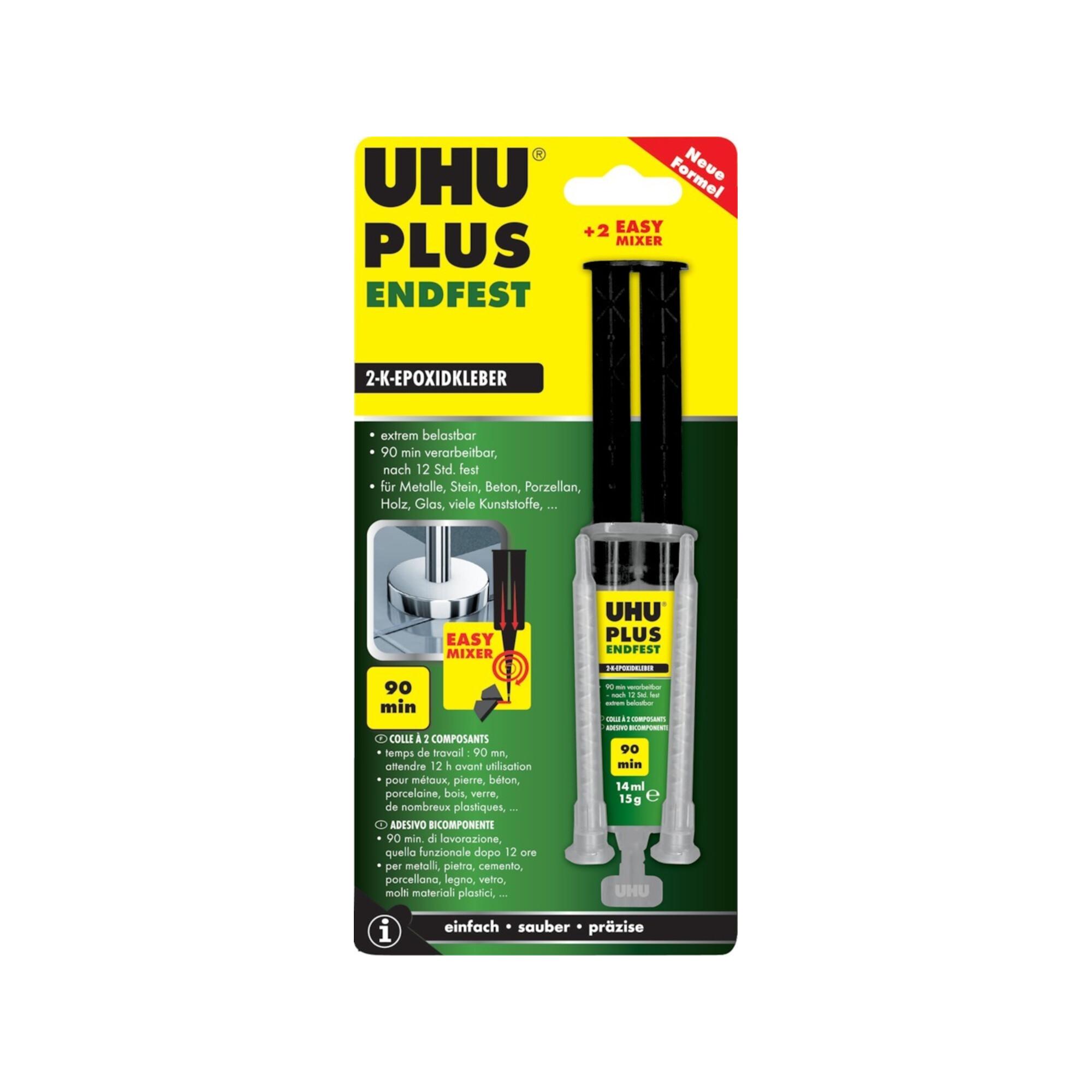 UHU plus endfest 300 2K-Kleber Doppelkammerspritze inkl. statischem Mischer 15g (45650)
