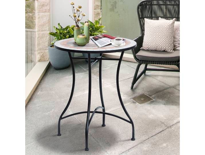 Outsunny Table Ronde Ø60cm Métal Extérieur Orange+Blanc