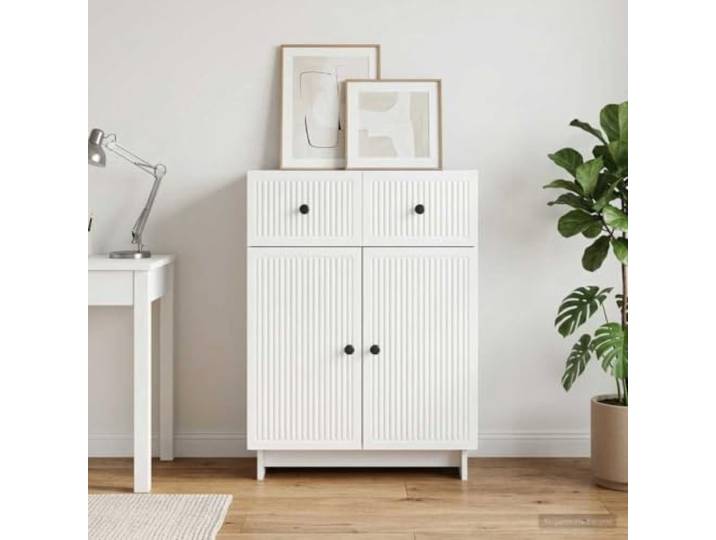 RJPLMFV Anrichte, weiß, glänzend, 66 x 34,5 x 90 cm, aus Holz Aufbewahrungsmöbel für Wohnzimmer, Geschirrschrank, Türen 90 Grad, Wandbefestigung inklusive