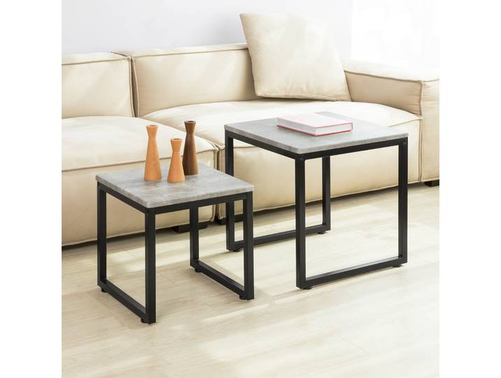 SoBuy FBT42-HG Set de 2 tables basses table d'appoint 2 pièces table de salon table basse set de table gris