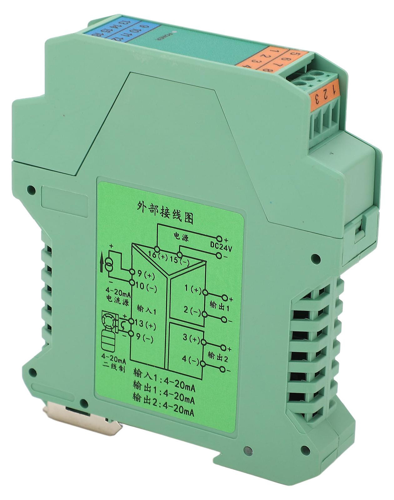 Gistuch 1-in-2-uit DC-stroomsignaalisolator SPS-sensortransmitter 4-20 mA DC24V