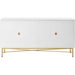 MODFU Sideboard aus MDF/Spanplatte Weiß 160x40x82 cm mit 4 Türen, Soft-Close