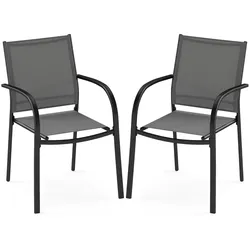 Helloshop26 - Set aus 2 stapelbaren Gartenstühlen 61 x 58 x 85 cm ergonomischer Komfort modernes Design graues Metall 20_0012417