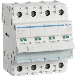 Hager SBN463. Nennstrom: 63 A, Spulenspannung (max): 440 V. Module Menge (max): 4 Modul(e), Internationale, Passive Bauelemente