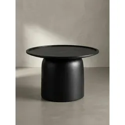 Couchtisch Rund Schwarz Mango Massivholz, 60x60x40 cm, Erhöhter Rand, Trommelgestell