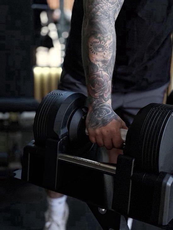 Hantelablage, rechteckig - Chrom, schwarz - 17 kg Gewicht - Edelstahl - Zubehör für das Heimfitnessstudio