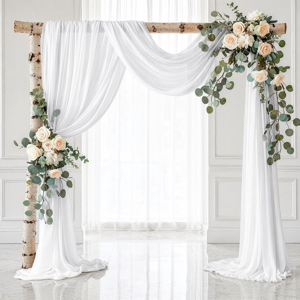 Wit Chiffon Bruiloftsboog Gordijn van Tule voor Bruiloft en Fotografie, Breedte: 75 cm, Lengte: 800 cm