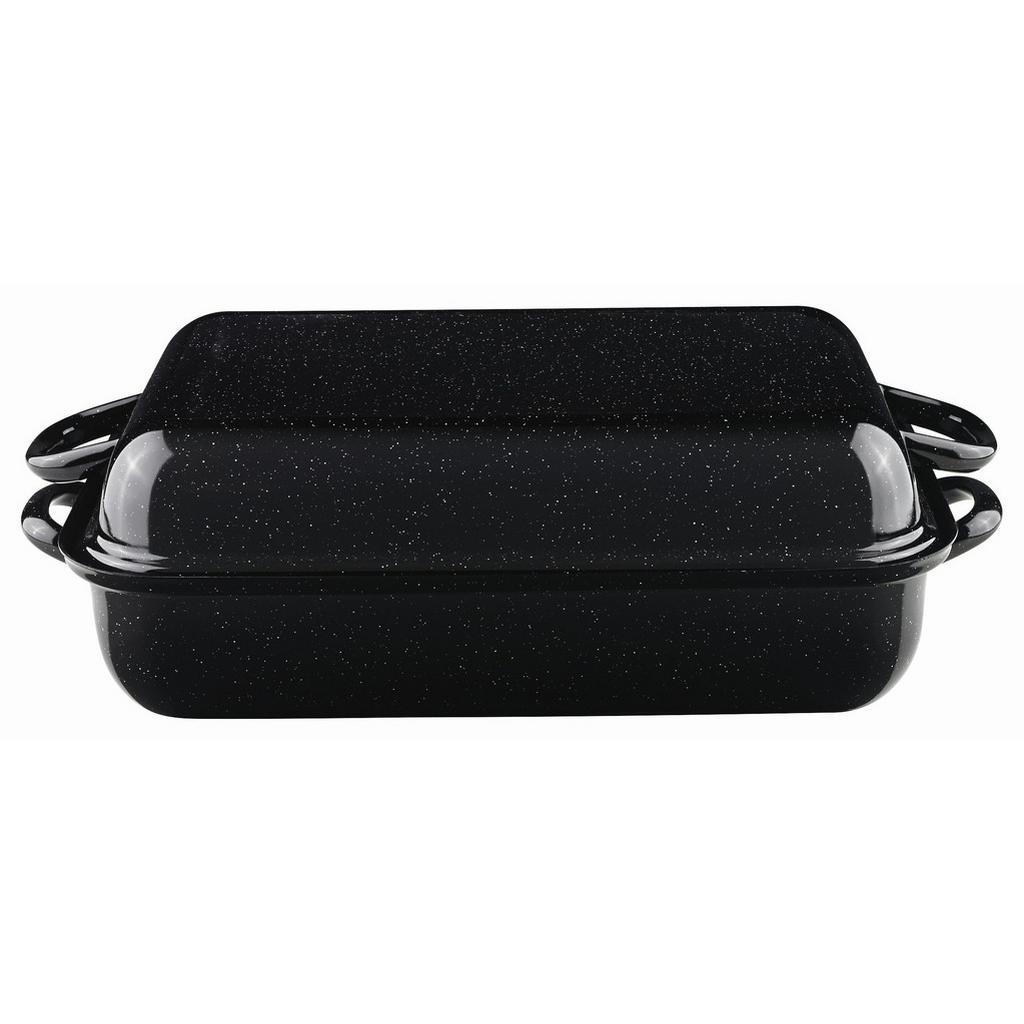 Riess Bräter Classic, Schwarz, Metall, rechteckig, 26x13.3x37 cm, backofengeeignet,hitzebeständige Griffe, backofengeeignet, kratzfest, Kochen, Töpfe, Bräter