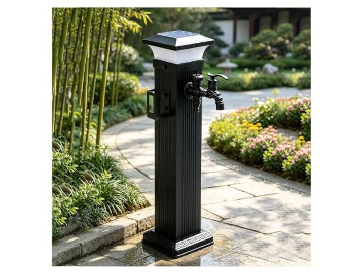 Solarbetriebene Wassersäule Frostsichere Wasserzapfsäule den Außenbereich Robuste Pfosten aus Aluminiumlegierung mit Haken H60,5/79/104cm(23,8/31,1/40,9in) Geeignet for Gartenrasen(H79cm(31.1in))