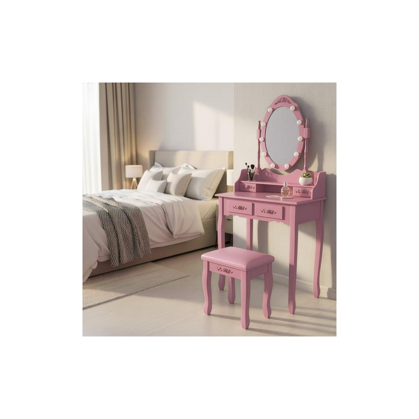 HOME DELUXE Schminktisch mit Spiegel und LED-Beleuchtung ROSY Rosa