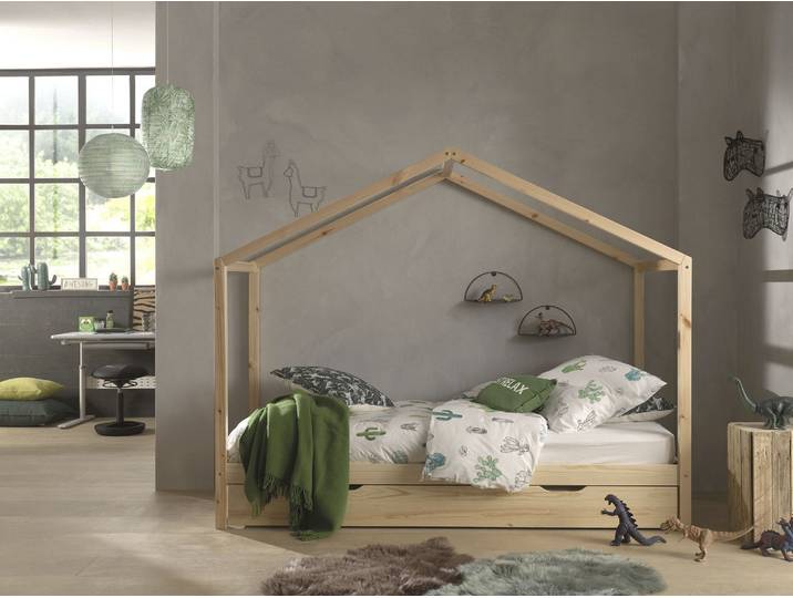 Hausbett VIPACK Dallas , beige (natur), B:97cm H:170cm L:210cm, Boden Bettschublade Hartfaser, Betten, Hausbett, wahlweise mit Bettschublade oder Textilhimmel, Ausf. natur oder weiß