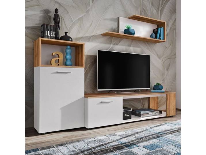 Meuble de salon - asm - Unité murale ABW Maze I - Blanc mat - Design contemporain - 200x40x160 cm