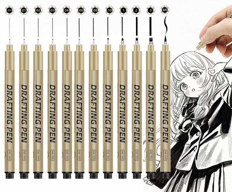 INF Ensemble de stylos feutres de précision Noirs pour le dessin 6 pièces