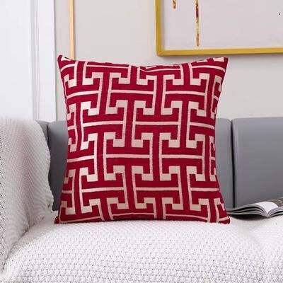 Inspired Finds Geometric Jacquard Polyester Pillow Cover Modern Sofa Lumbar Decor red