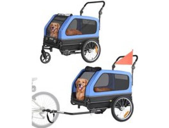 VEVOR Hundeanhänger, bis zu 40 kg , 2-in-1-Fahrradanhänger für kleine und große Hunde, klappbarer Rahmen mit Rädern, universelle Fahrradkupplung, inkl. Flagge, interne Leine, 1380x755x800 mm