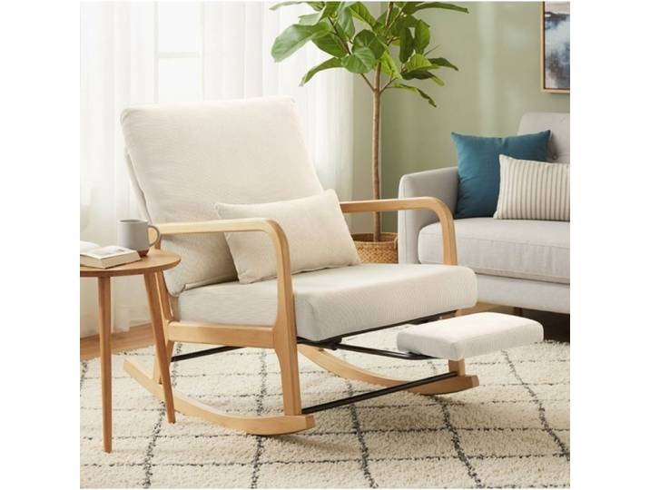 Fauteuil à bascule – rocking chair – dossier réglable – repose-pieds – crème