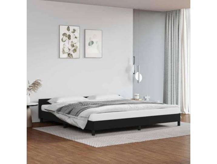Kunstleder mit Kopfteil Schlafzimmer Bettgestell 200x200 cm Schwarz Bettgestell mit Kopfteil ohne Matratze Schwarz 200x200 cm Kunstleder Stabil Holz Lattenrost