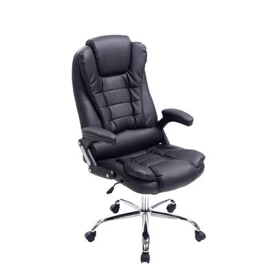 Décoshop26 - Bürostuhl auf Rollen komfortabel gepolstert mit schwarzem PVC und verchromten Metallarmlehnen 10_0002655