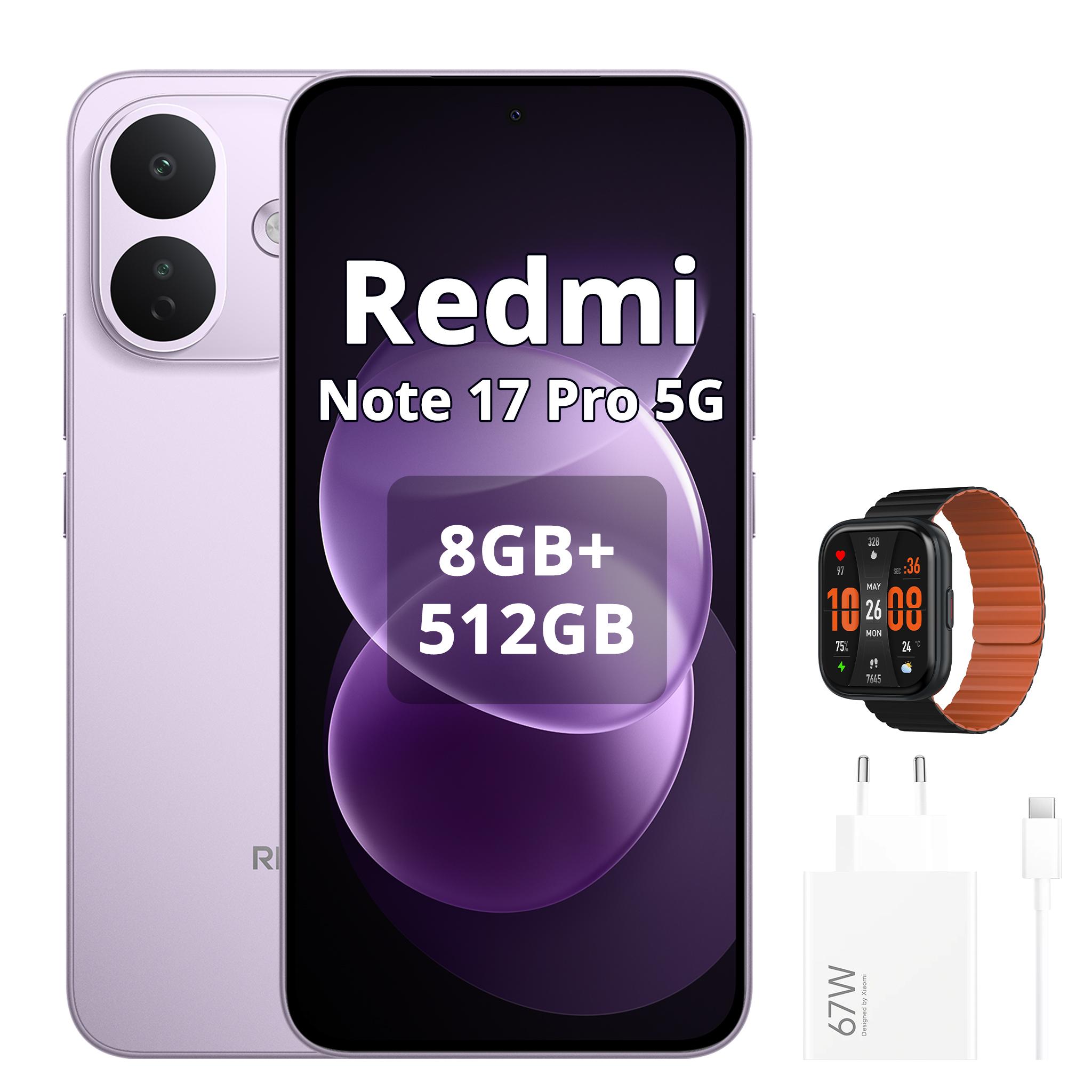 Xiaomi Redmi Note 17 Pro 5G Smartphone 8340mAh 8/512GB Lila (Inklusive 67-W-Ladegerät und Smartwatch)
