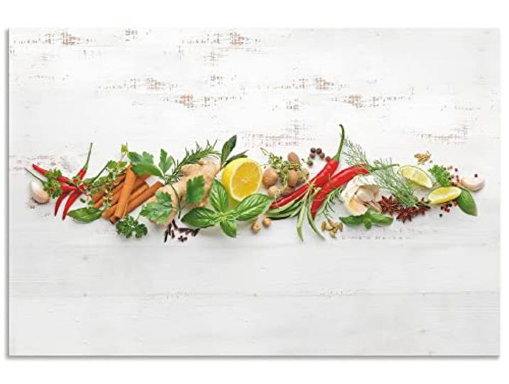 ARTland Spritzschutz Küchenrückwand aus Alu für Küche Herd Spüle Motiv 90x60 cm (BxH) Ernährung & Genuss Lebensmittel Gewürz Fotografie Weiß Kräuter und Gewürze U1RK