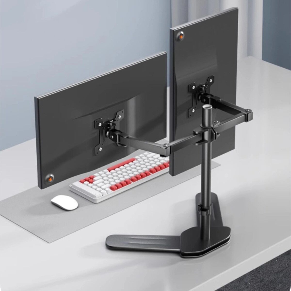 INF Dual-Monitor-Arm Tischhalter — Verstellbarer, bohrenfreier Monitorstand mit 360° Rotation, Kabelmanagement, Kaltgewalzter