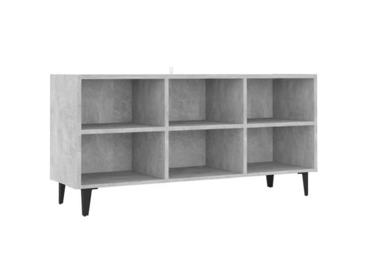 LMTYOENFG TV Lowboard Betongrau 103,5x30x50 cm TV-Schrank Metallbeine Schickes Fernsehmöbel im Industrie-Design für Wohnzimmer & Schlafzimmer. Mit 6 Fächern und Kippschutz für die Wand.