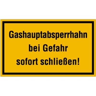 Schild Gashauptabsperrhahn bei Gefahr sofort schließen!, Kunststoff, 250x150 mm