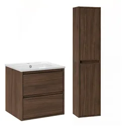 BADMÖBEL 51cm Edmé 2er-Set Dunkles Holz
