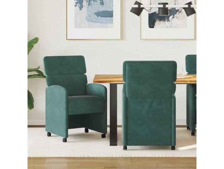 HGPOTUY Esszimmerstühle mit Rollen 2 STK. Samt Dunkelgrün Moderne Armlehnen, Schaumfüllung, ergonomisch, für Esszimmer und Homeoffice